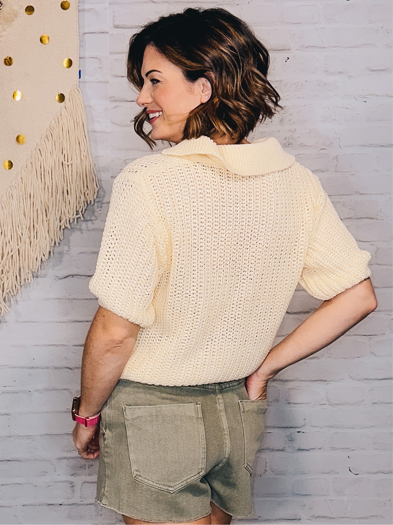 Knit Collared Top [Beige]